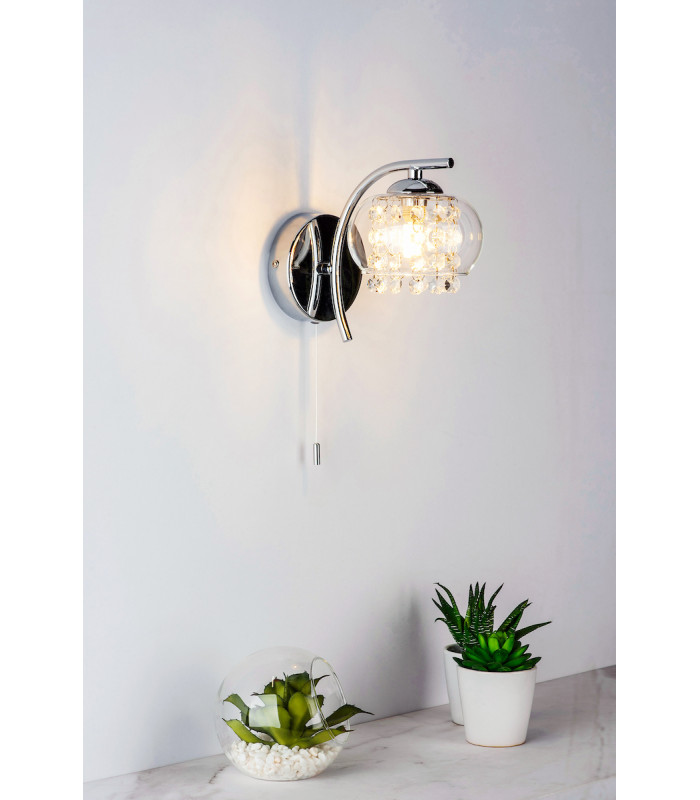 Crystal Single Wall Light Polished Chrome & Glass