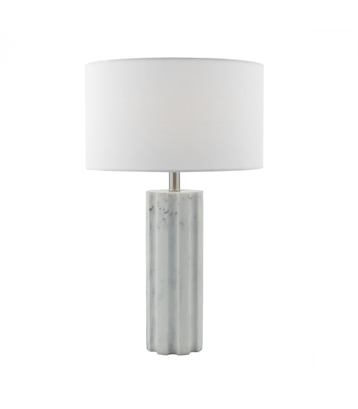Table Lamp Stone with White Linen Round Drum Shade