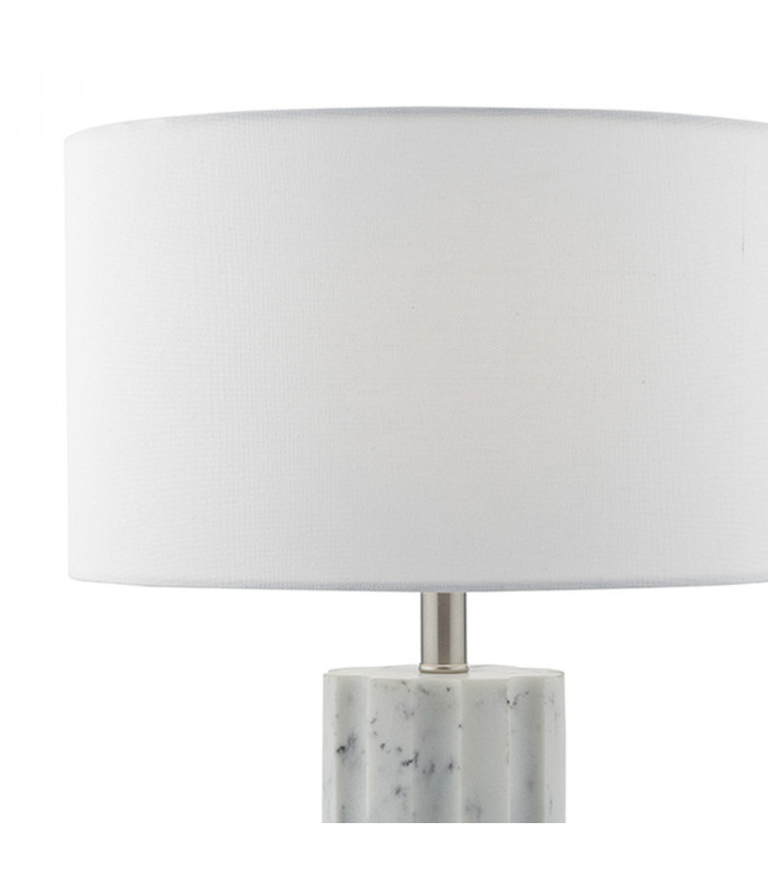 Table Lamp Stone with White Linen Round Drum Shade