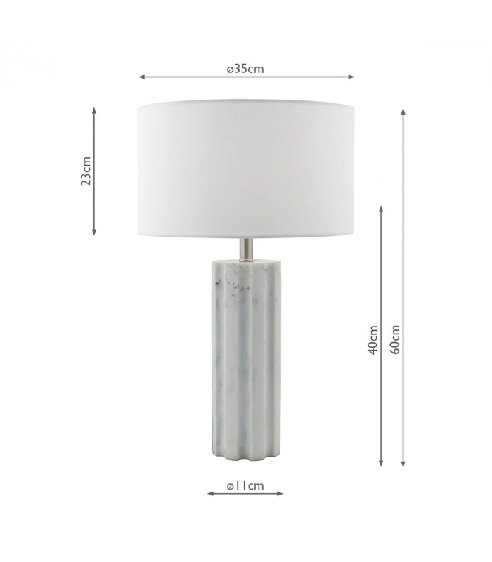 Table Lamp Stone with White Linen Round Drum Shade