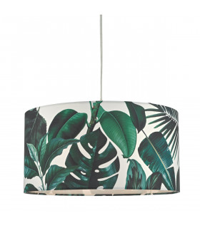 Cylindrical Easy Fit Pendant Light Green Leaf Print