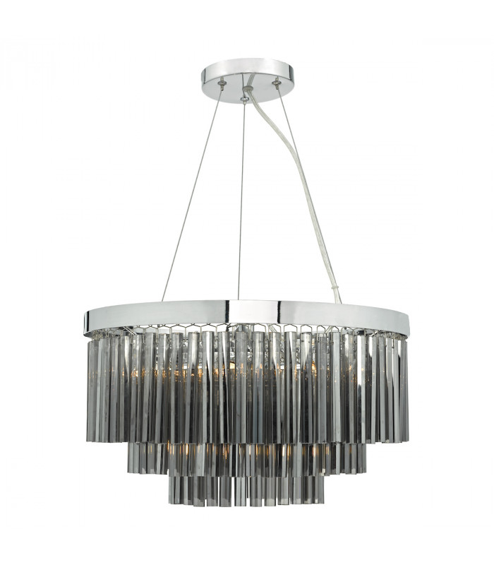 Cylindrical Pendant Light Polished Chrome & Smoked Glass, 5x G9