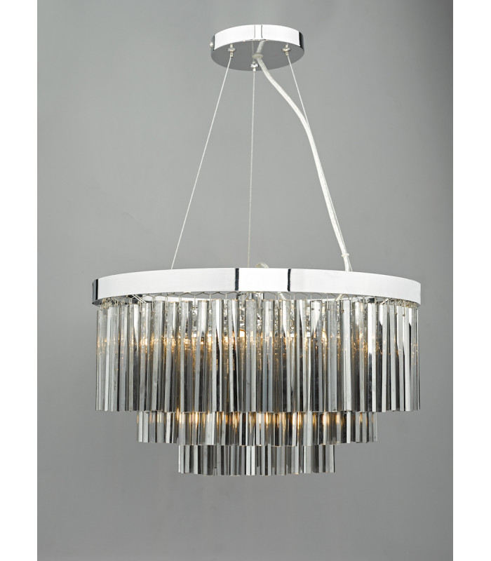 Cylindrical Pendant Light Polished Chrome & Smoked Glass, 5x G9