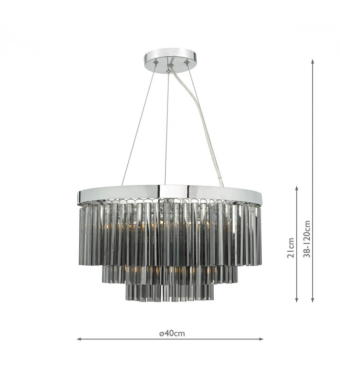 Cylindrical Pendant Light Polished Chrome & Smoked Glass, 5x G9