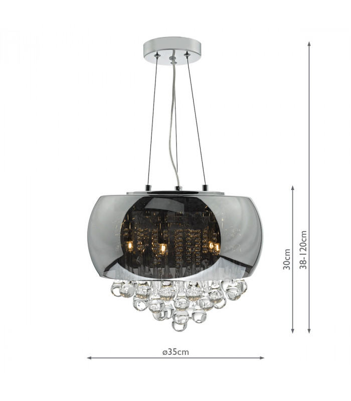 Pendant Light Smoked & Clear Glass, 5x G9