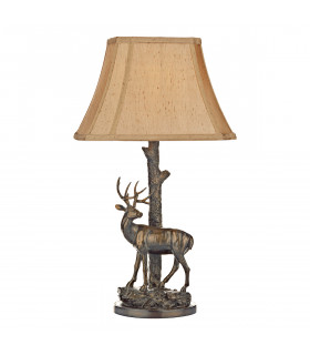 Deer Table Lamp in Aged Brass complete with Round Tapered Shade
