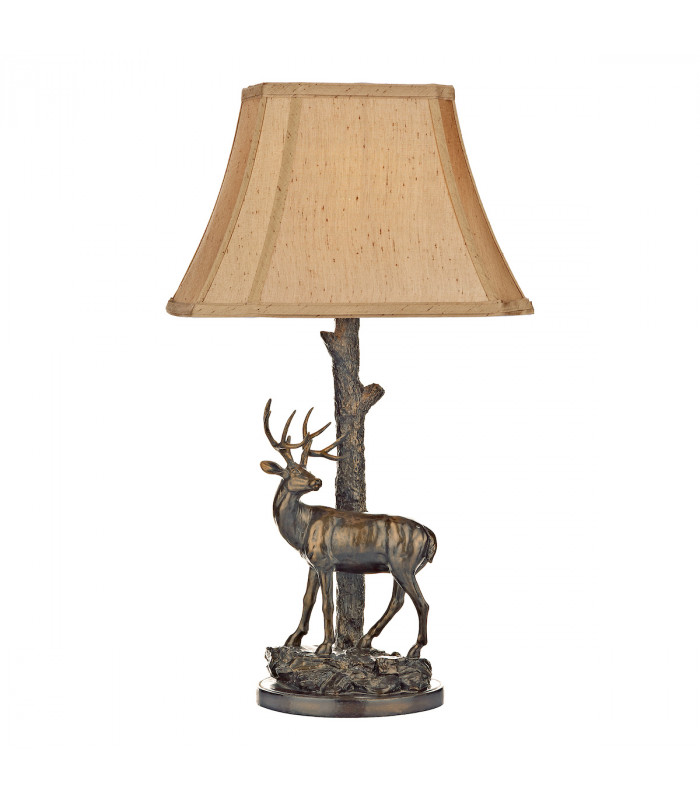 Deer Table Lamp in Aged Brass complete with Round Tapered Shade