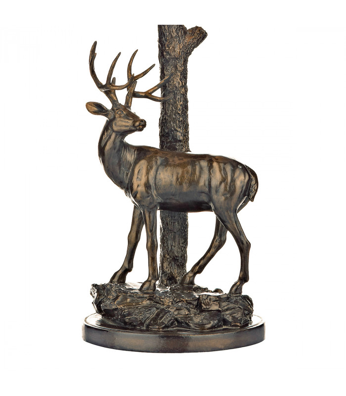 Deer Table Lamp in Aged Brass complete with Round Tapered Shade