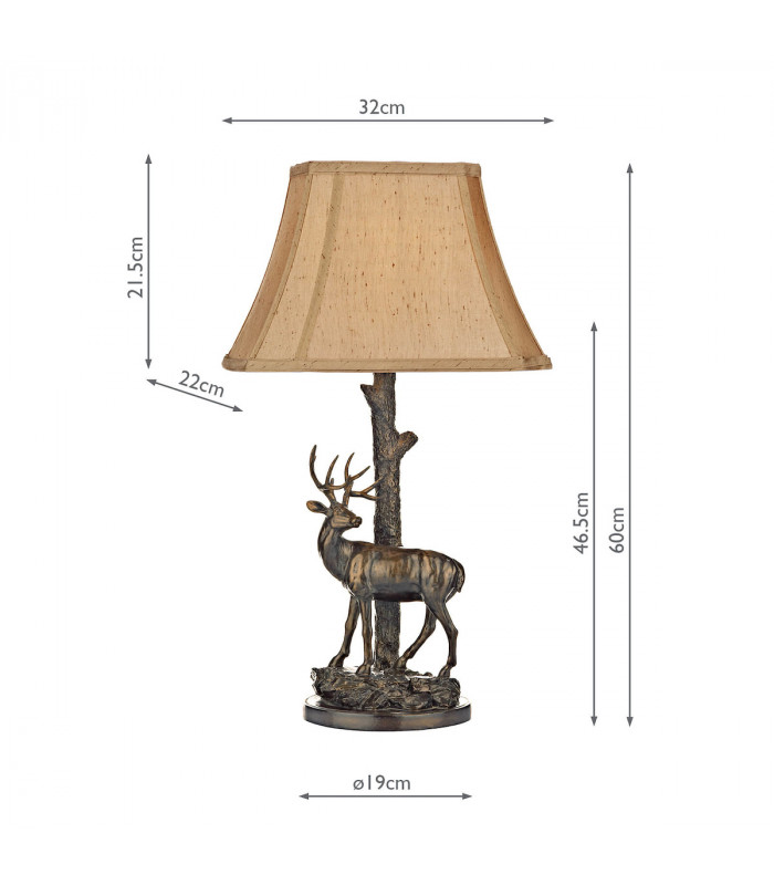Deer Table Lamp in Aged Brass complete with Round Tapered Shade