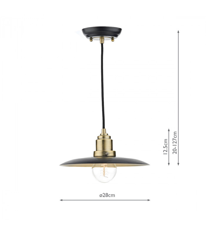 Dome Pendant Light Black, Antique Brass, 1x E27