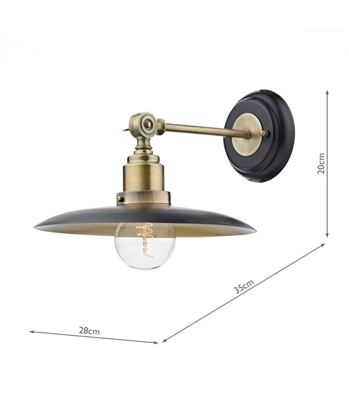 Dome Wall Light Black, Antique Brass, 1x E27