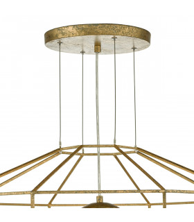 Wire Frame Pendant Light Hexagonal Old Gold Frame Opal Glass, 1x E27