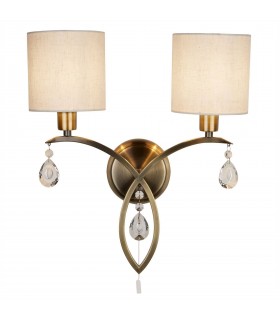 2 Light Indoor Wall Light Antique Brass with Crystals And Shades, E14 - 1