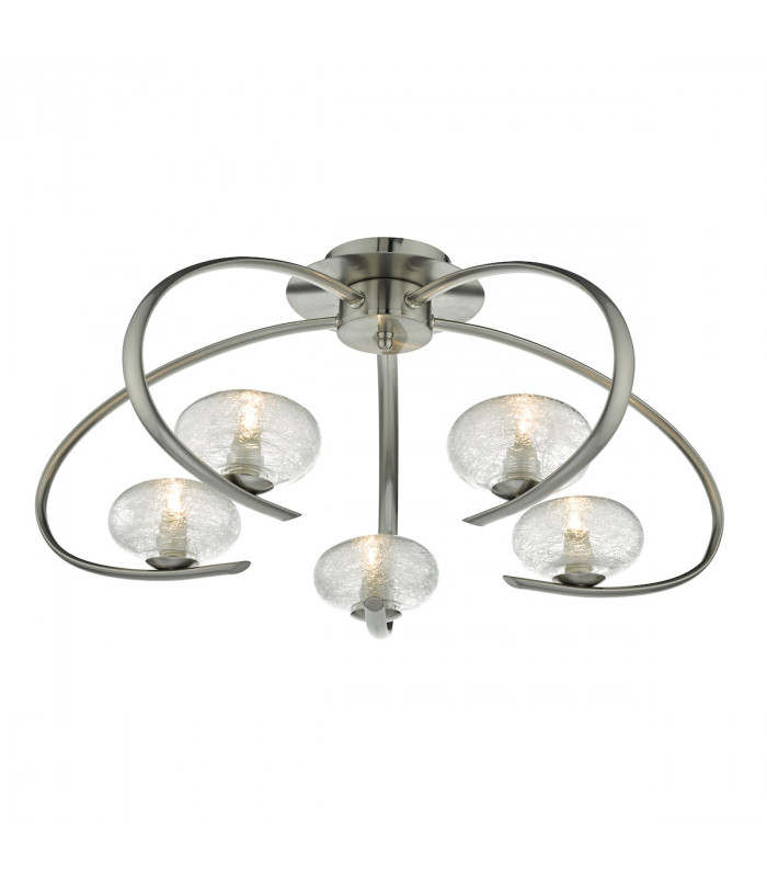 Semi Flush Ceiling Light Light Satin Chrome & Sugar Cane Glass, 5x G9