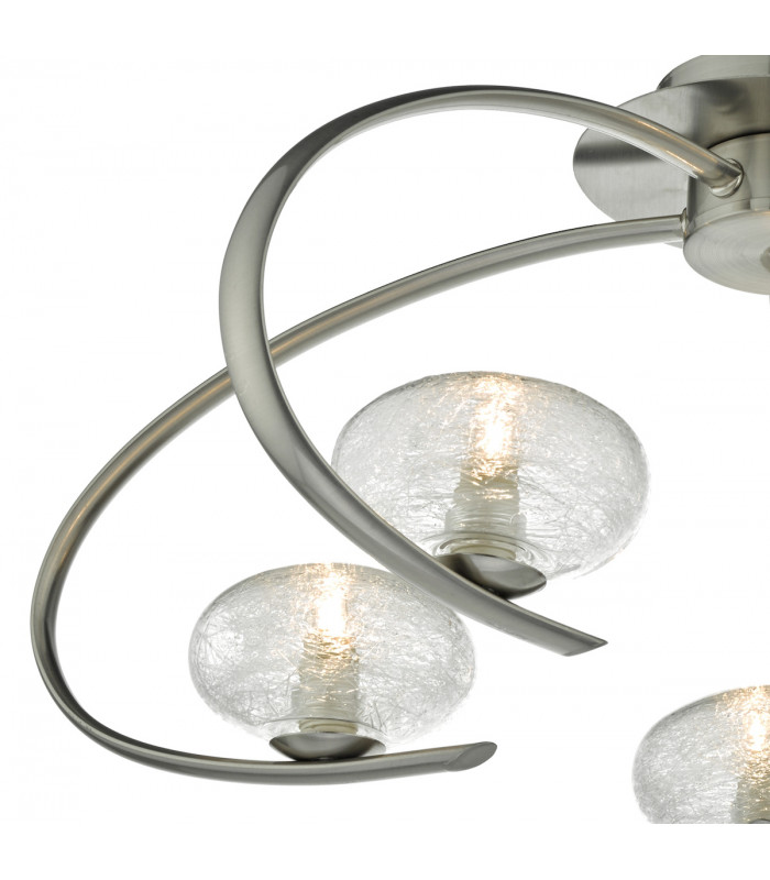 Semi Flush Ceiling Light Light Satin Chrome & Sugar Cane Glass, 5x G9