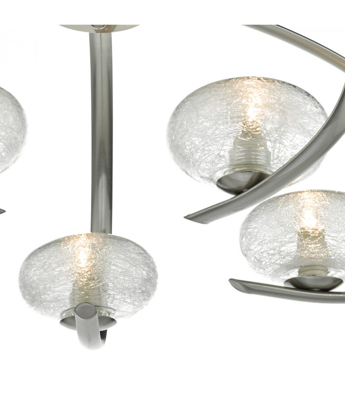Semi Flush Ceiling Light Light Satin Chrome & Sugar Cane Glass, 5x G9