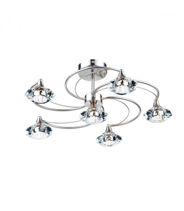 Semi Flush Ceiling Light Light Satin Chrome Crystal, 6x G9
