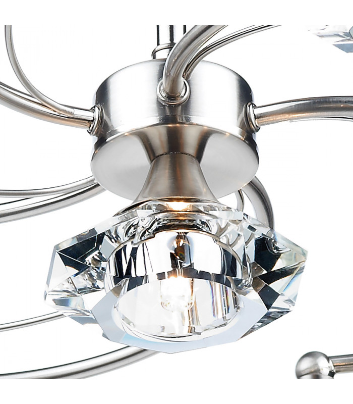 Semi Flush Ceiling Light Light Satin Chrome Crystal, 6x G9