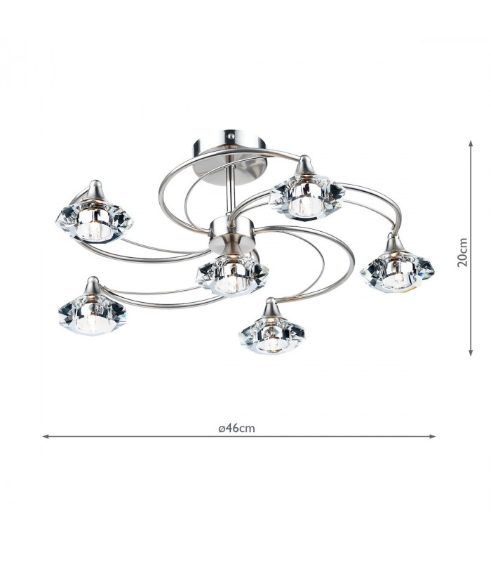 Semi Flush Ceiling Light Light Satin Chrome Crystal, 6x G9