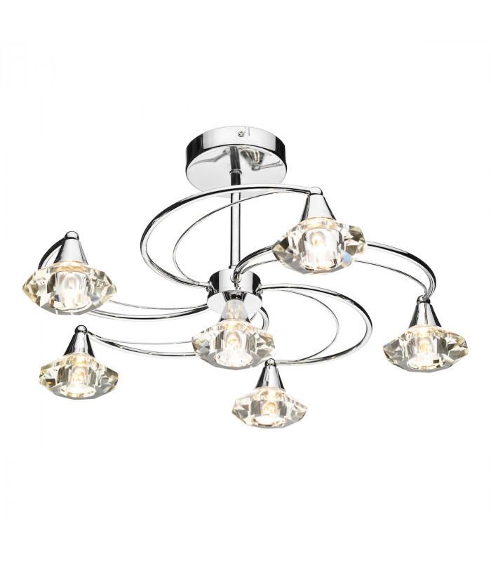 Semi Flush Ceiling Light Light Polished Chrome Crystal, 6x G9