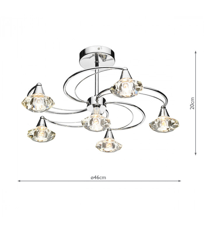 Semi Flush Ceiling Light Light Polished Chrome Crystal, 6x G9