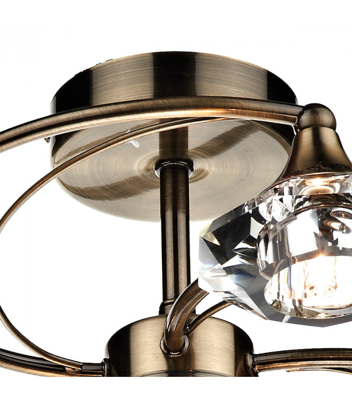 Semi Flush Ceiling Light Light Antique Brass Crystal, 6x G9