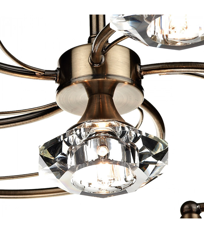 Semi Flush Ceiling Light Light Antique Brass Crystal, 6x G9