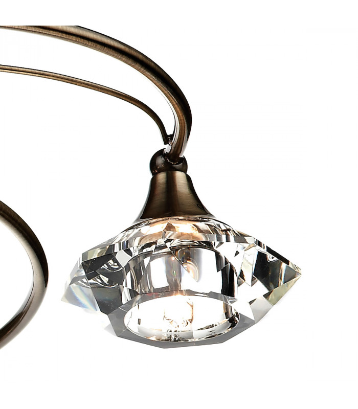 Semi Flush Ceiling Light Light Antique Brass Crystal, 6x G9