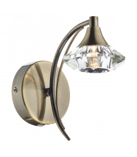 Single Wall Light Antique Brass Crystal