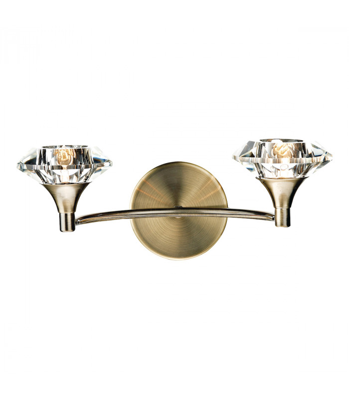 Double Wall Light Antique Brass Crystal