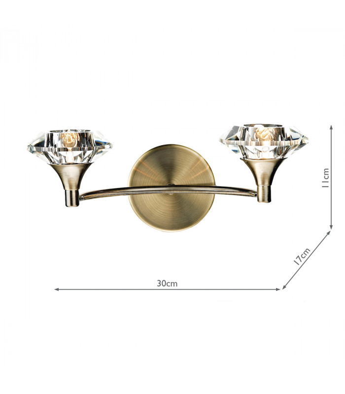 Double Wall Light Antique Brass Crystal
