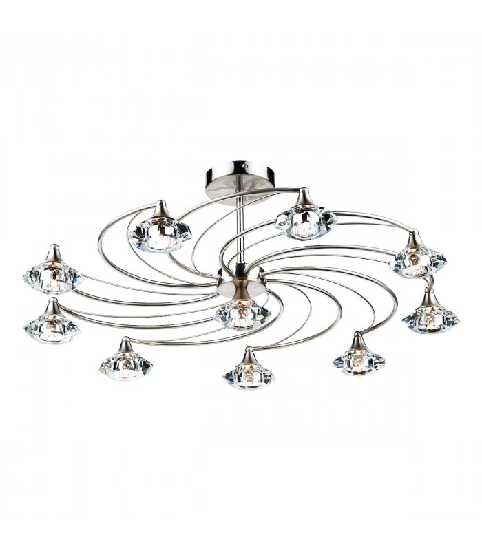 Semi Flush Ceiling Light Light Satin Chrome Crystal, 10x G9
