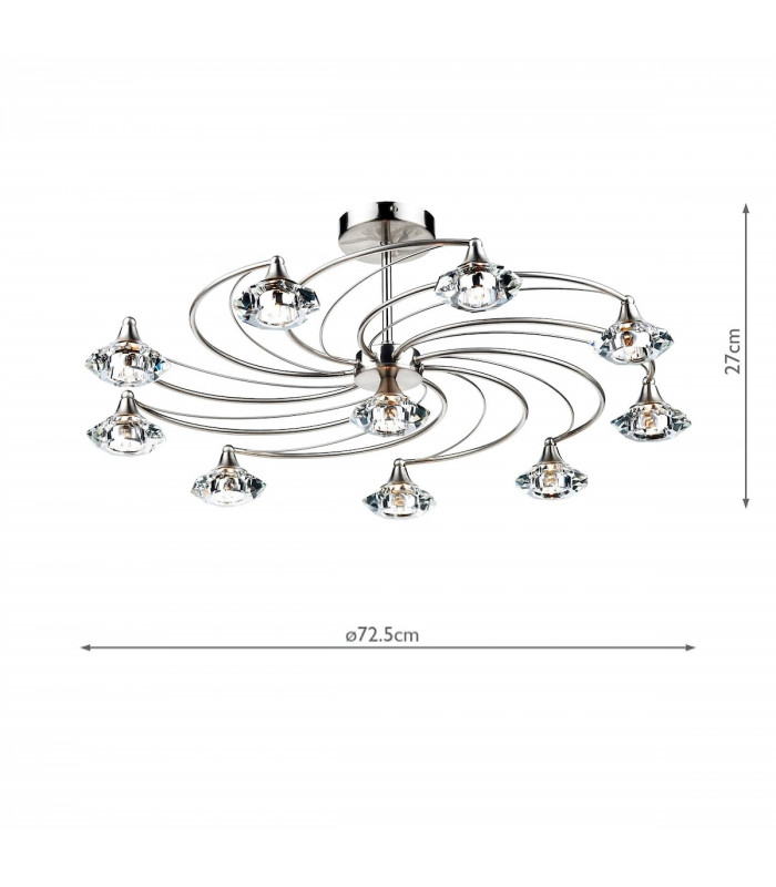 Semi Flush Ceiling Light Light Satin Chrome Crystal, 10x G9
