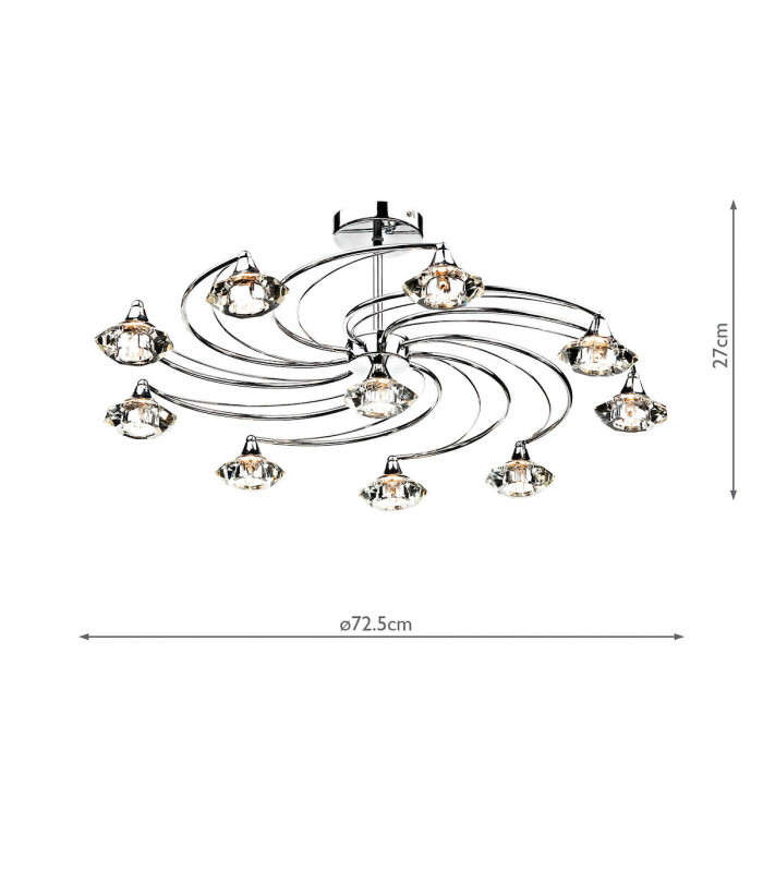 Semi Flush Ceiling Light Light Polished Chrome Crystal, 10x G9