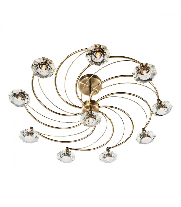 Semi Flush Ceiling Light Light Antique Brass Crystal, 10x G9
