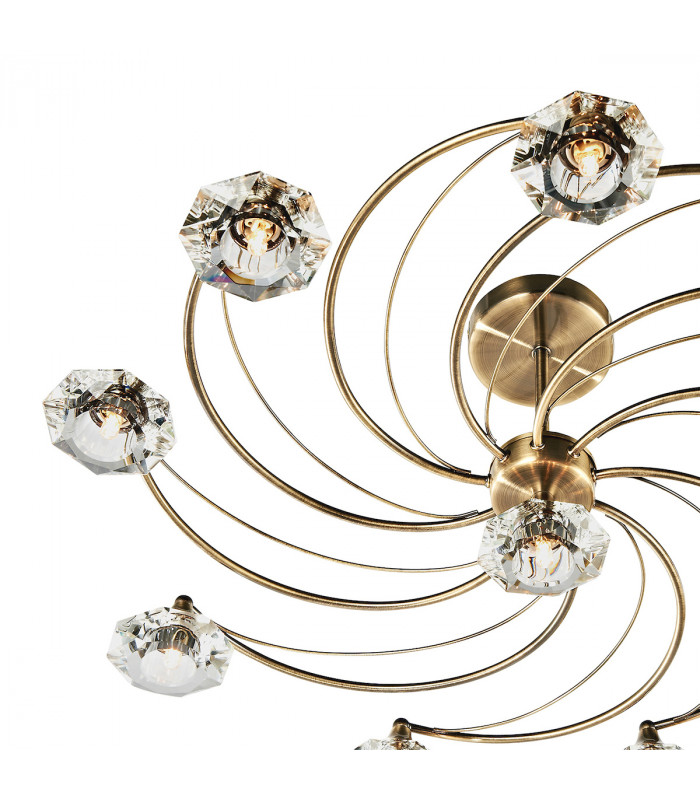 Semi Flush Ceiling Light Light Antique Brass Crystal, 10x G9