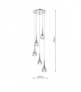 Spiral Polished Chrome & Decorative Glass, 5x G9
