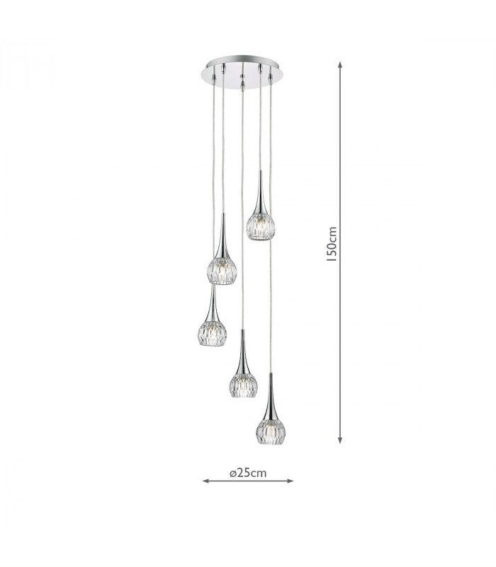 Spiral Polished Chrome & Decorative Glass, 5x G9