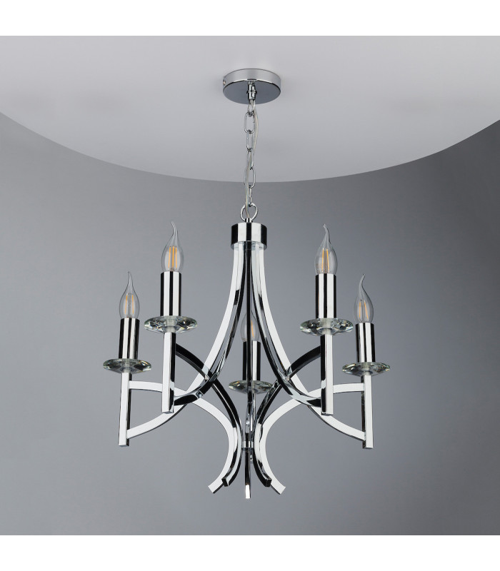 Pendant Light Polished Chrome & Crystal, 5x E14