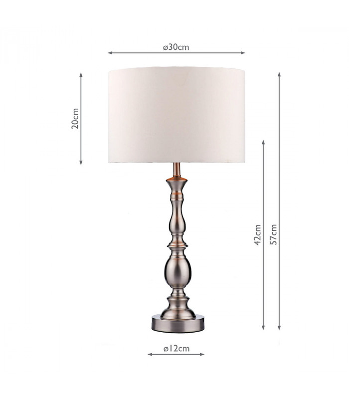 Ball Table Lamp Satin Chrome complete with Round Drum Shade