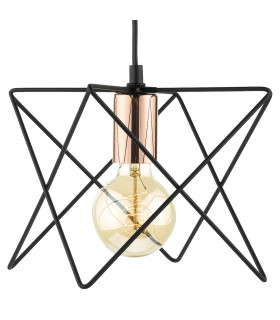 Wire Frame Pendant Light Matt Black & Bright Copper Detail, 1x E27