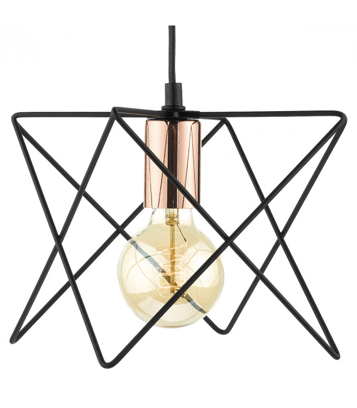 Wire Frame Pendant Light Matt Black & Bright Copper Detail, 1x E27