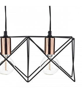 Wire Frame Bar Pendant Light Black & Bright Copper Detail, 3x E27