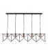 Wire Frame Bar Pendant Light Black & Bright Copper Detail, 5x E27