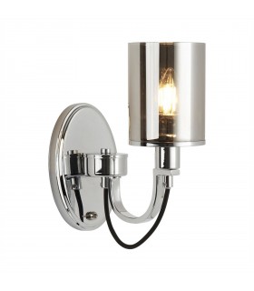 1 Light Indoor Candle Wall Light Chrome, Smokey Glass, E14 - 1