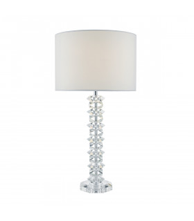 Table Lamp Polished Chrome & Crystal with Cream Cotton Round Drum Shade
