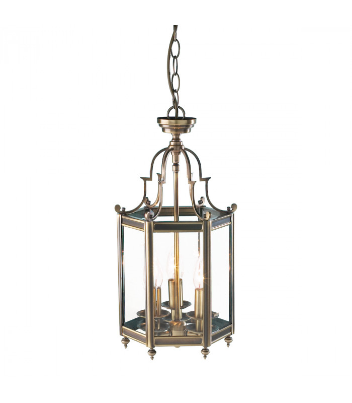 Hexagonal Hall Lantern Dual Mount Antique Brass