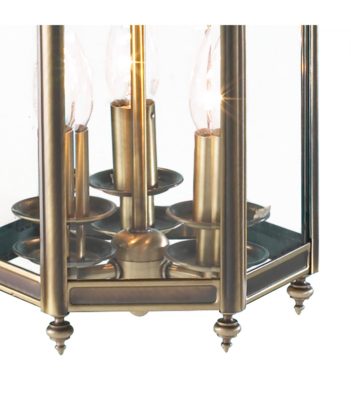 Hexagonal Hall Lantern Dual Mount Antique Brass