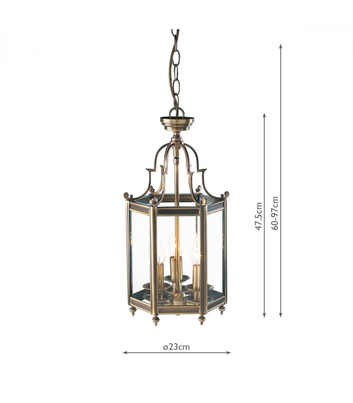 Hexagonal Hall Lantern Dual Mount Antique Brass