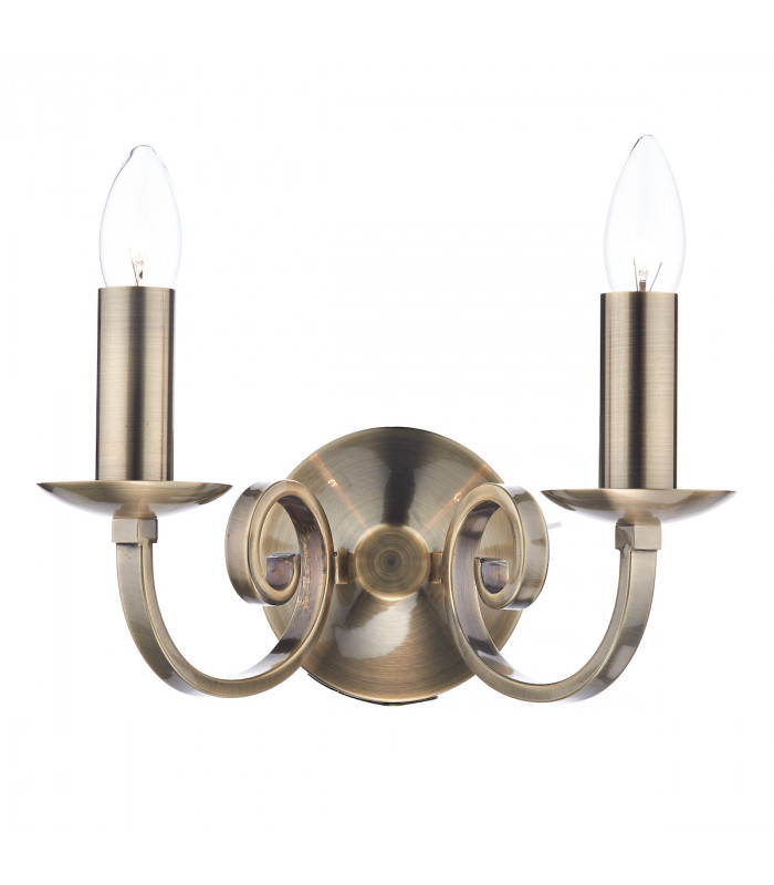 Candle Double Wall Light Antique Brass